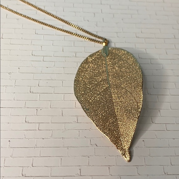 Bohemian Gold Plated Leaf Pendant Necklace - Picture 2 of 5